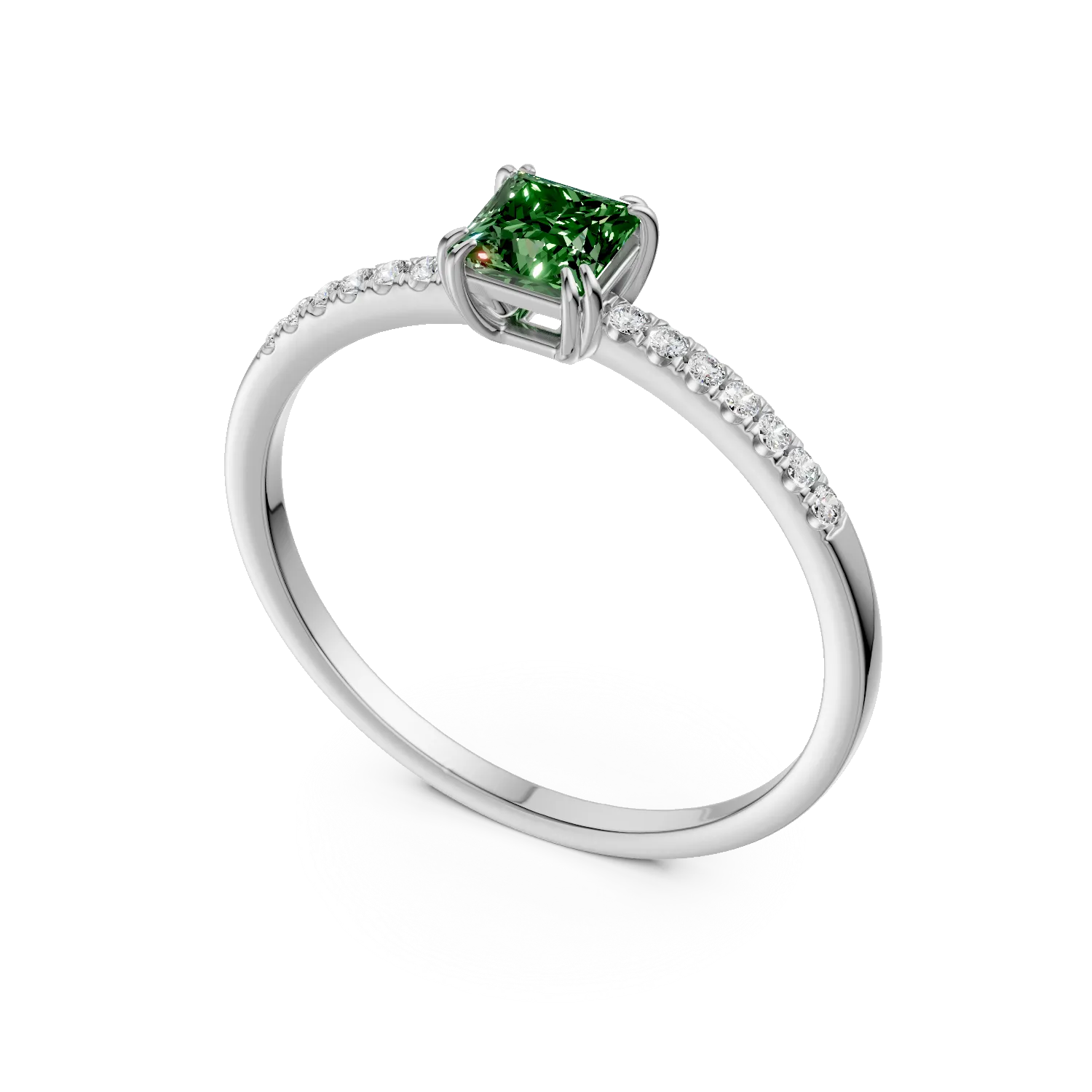 Inel de logodna din aur alb de 18K cu cromdiopsid de 0.42ct si diamante de 0.05ct