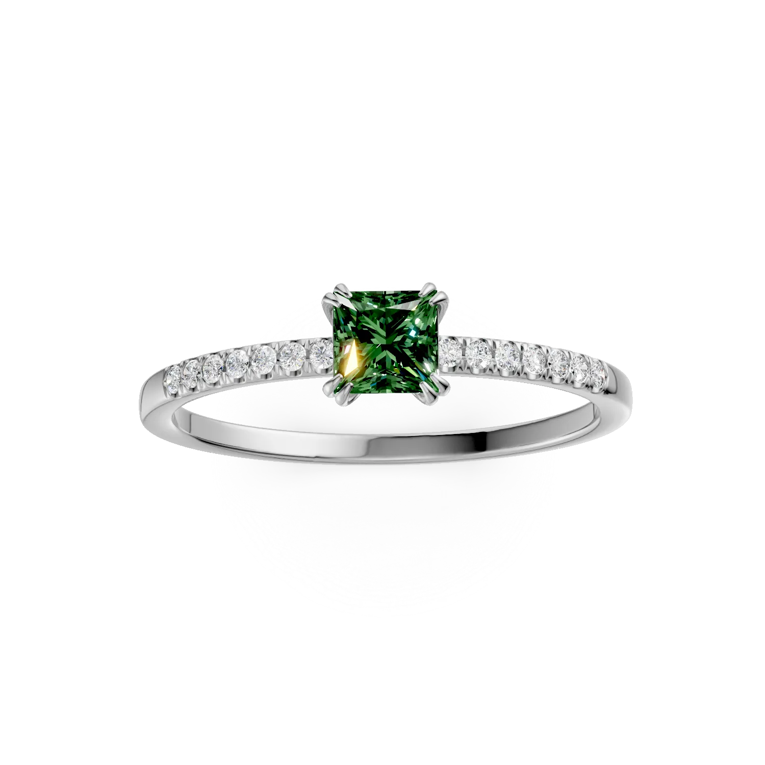 Inel de logodna din aur alb de 18K cu cromdiopsid de 0.42ct si diamante de 0.05ct