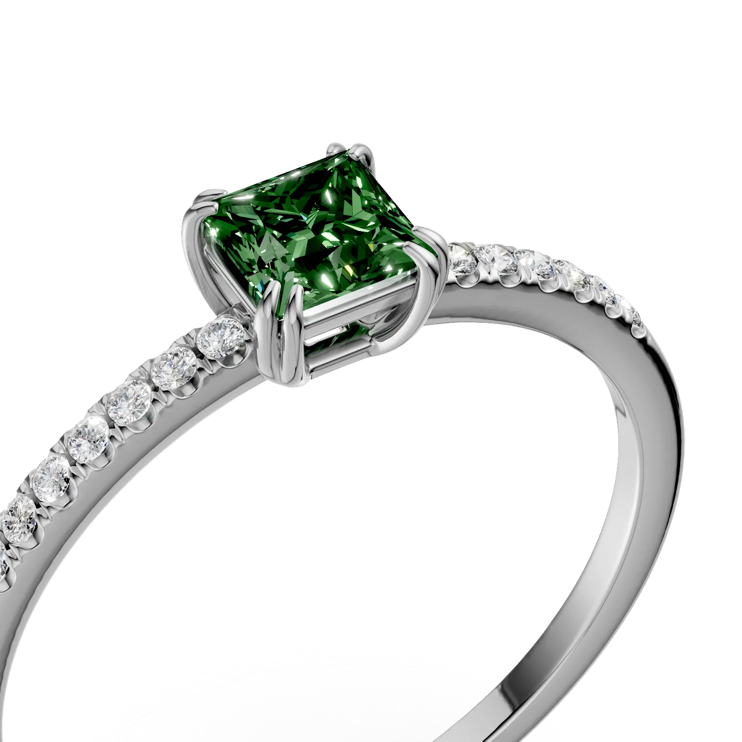 Inel de logodna din aur alb de 18K cu cromdiopsid de 0.42ct si diamante de 0.05ct