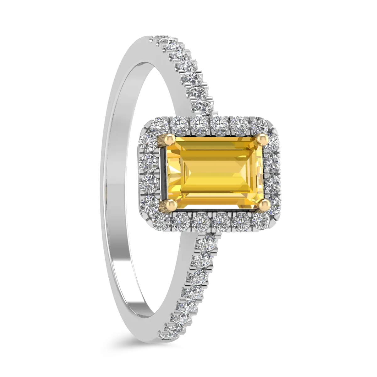 18K white gold engagement ring with 0.66ct yellow sapphire and 0.28ct diamonds