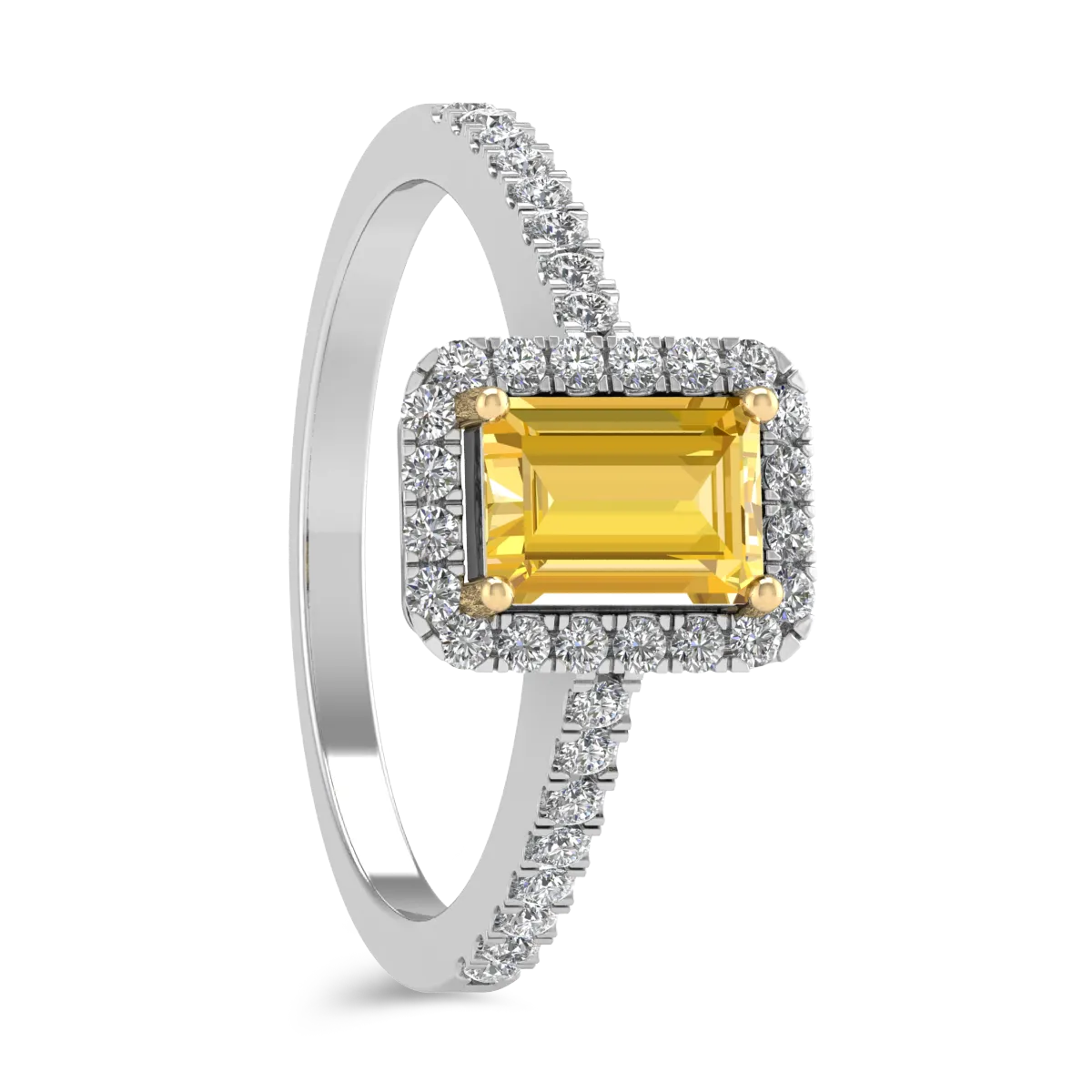 Годежен пръстен от бяло злато 18K с жълт сапфир 0.66ct и диаманти 0.28ct