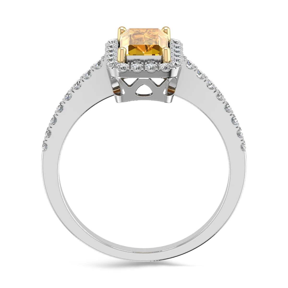 Pierścionek zaręczynowy z 18K białego złota z żółtym szafirem o masie 0.66ct i brylantami o masie 0.28ct