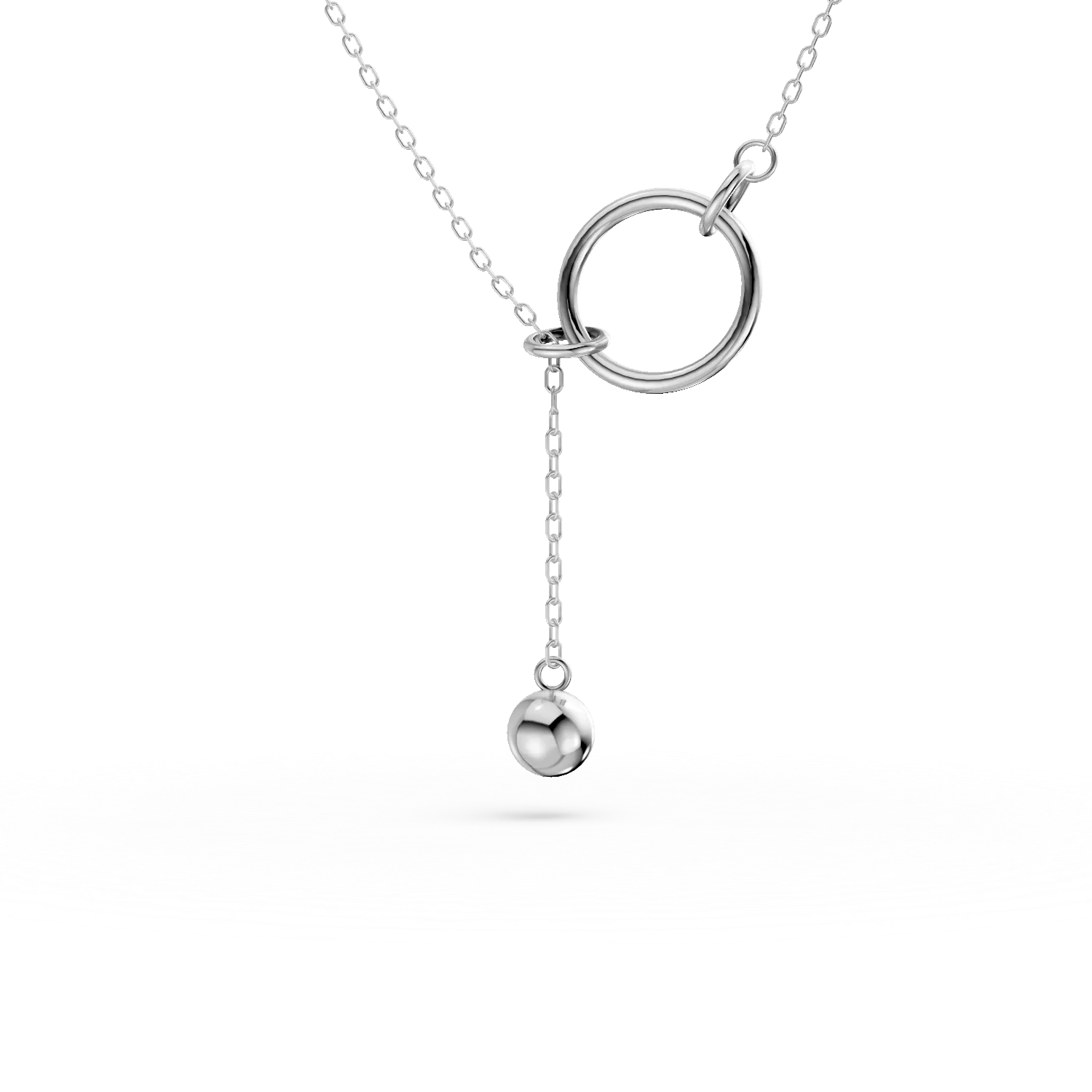 14K white gold asymmetric necklace with circle