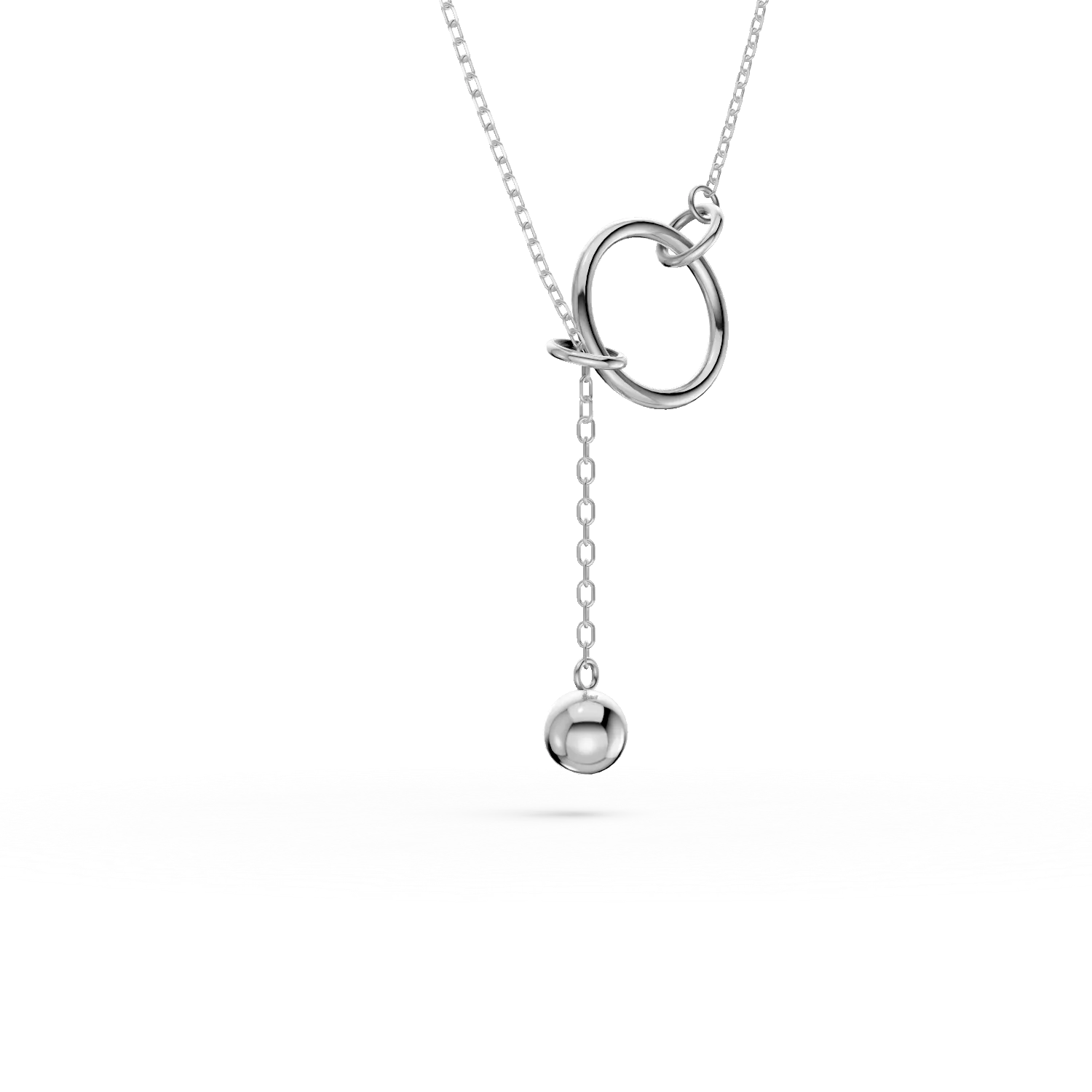 14K white gold asymmetric necklace with circle