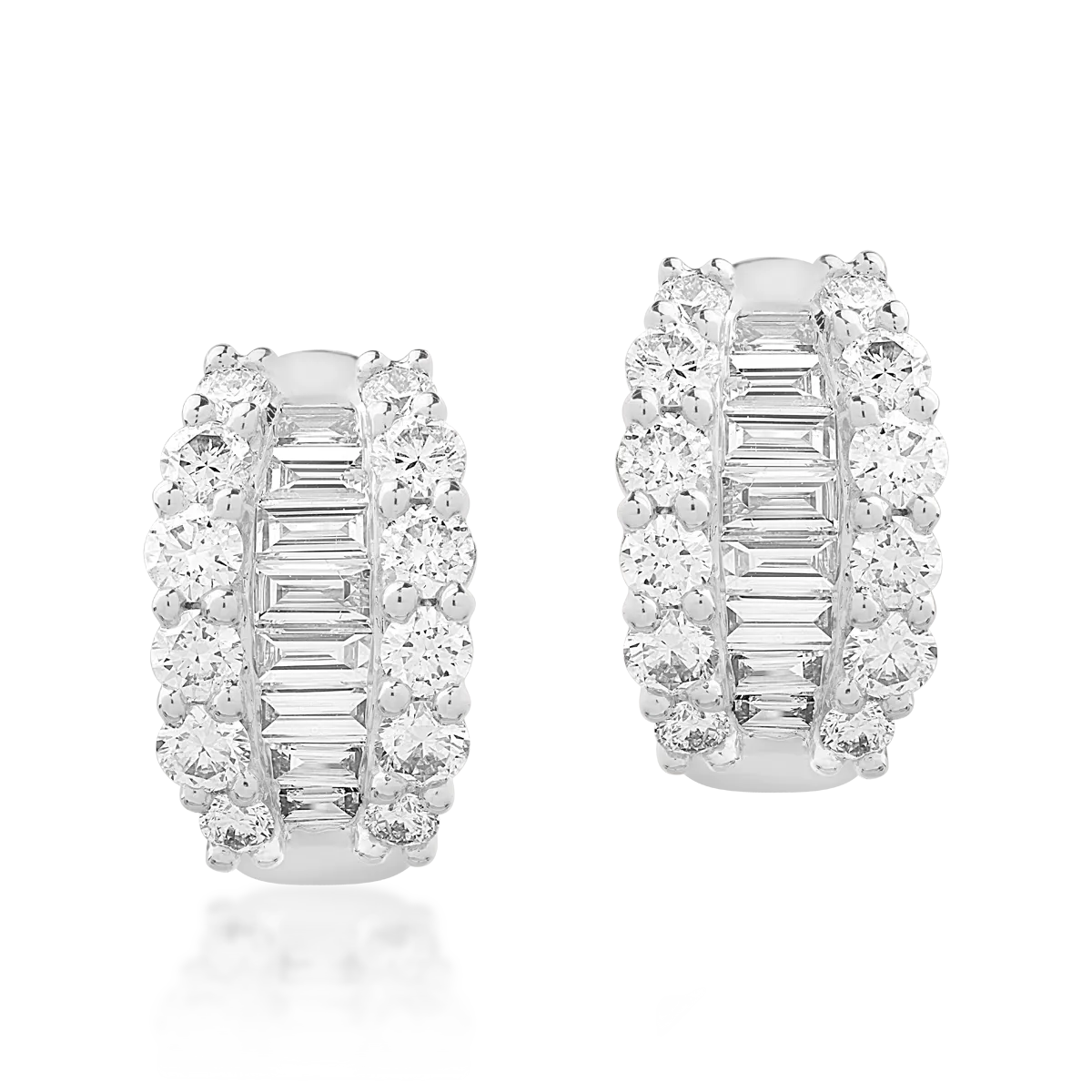 Teilor Cercei din aur alb cu diamante baguette si rotunde de 1.36ct