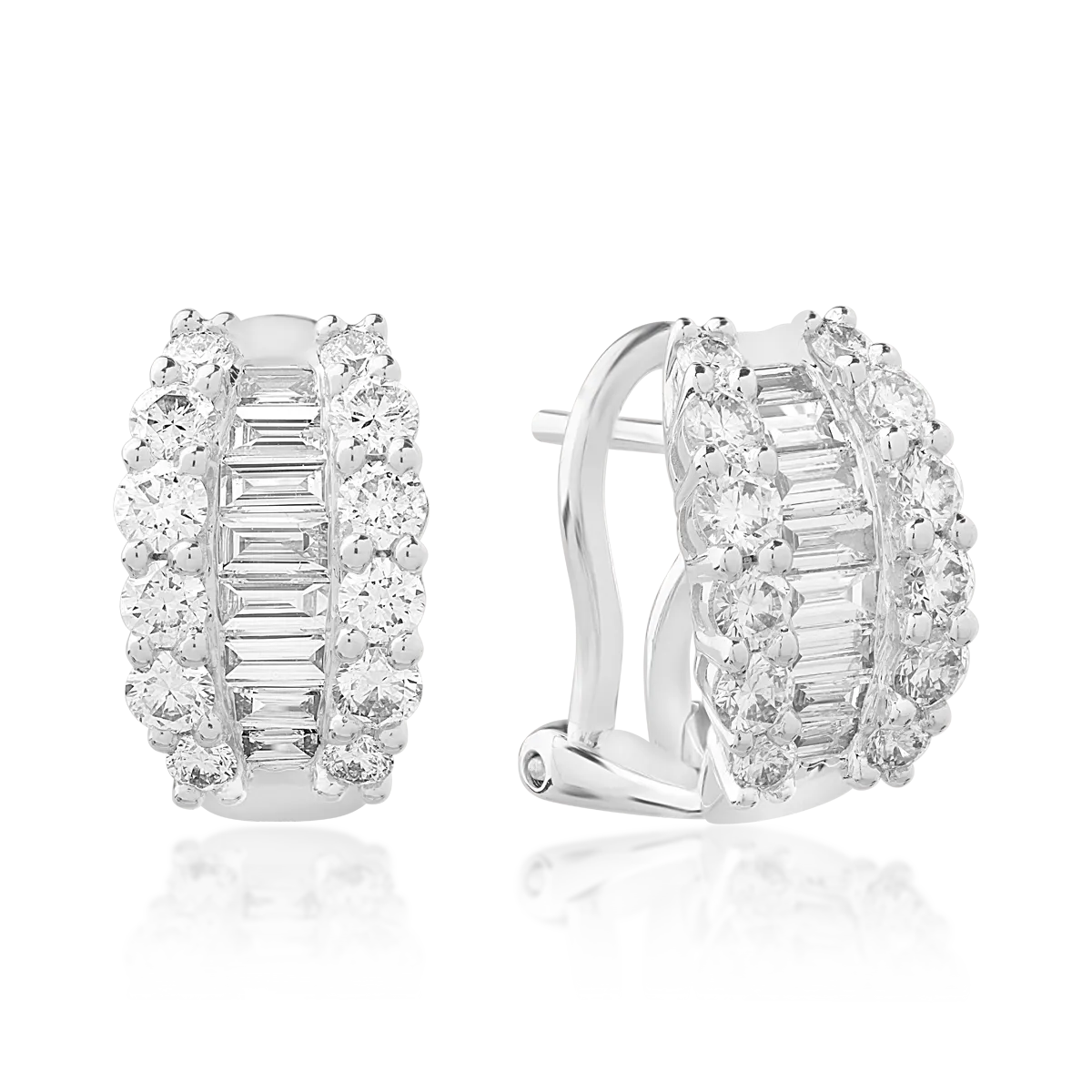 Teilor Cercei din aur alb cu diamante baguette si rotunde de 1.36ct