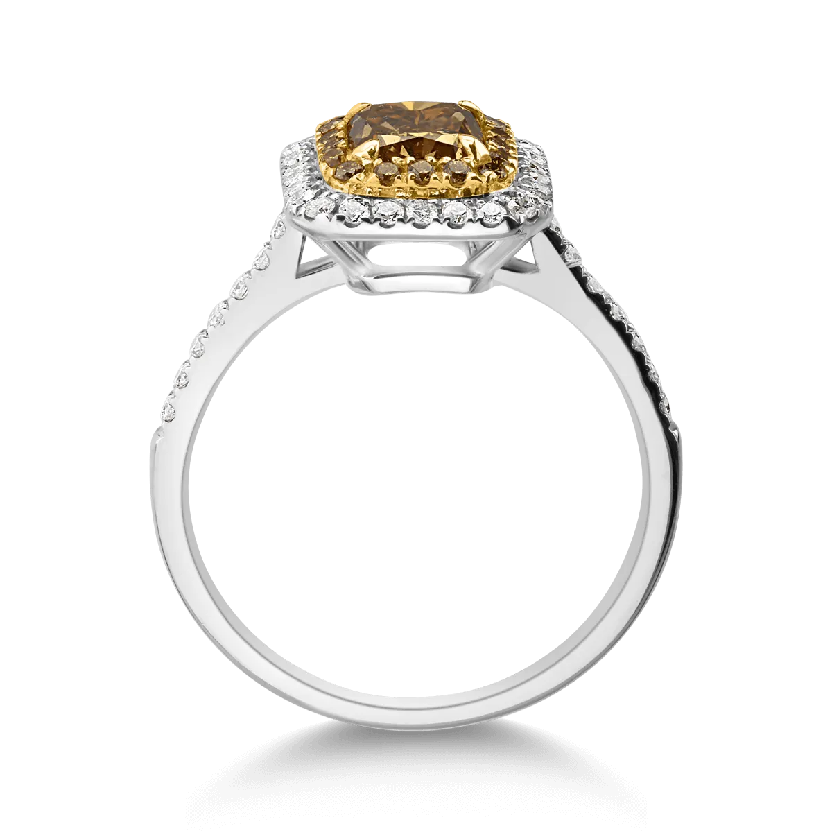 Inel din aur alb-galben de 18K cu fancy diamonds de 1.14ct si diamante de 0.24ct