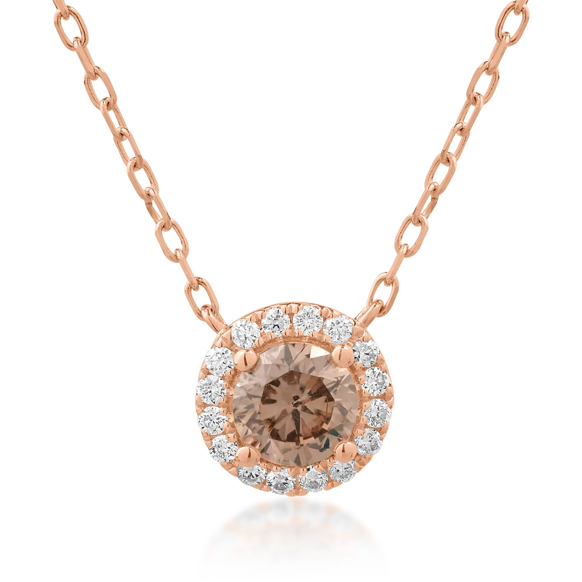 18K rose gold pendant necklace with brown diamonds of 0.51ct and clear diamonds of 0.08ct