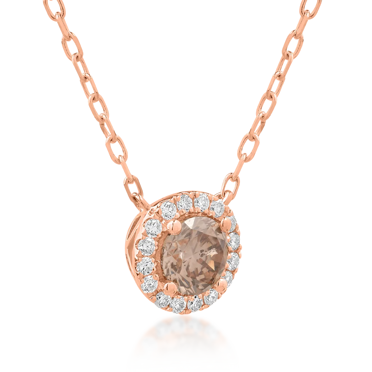 Lant cu pandantiv din aur roz cu diamant maro de 0.51ct si diamante transparente de 0.08ct