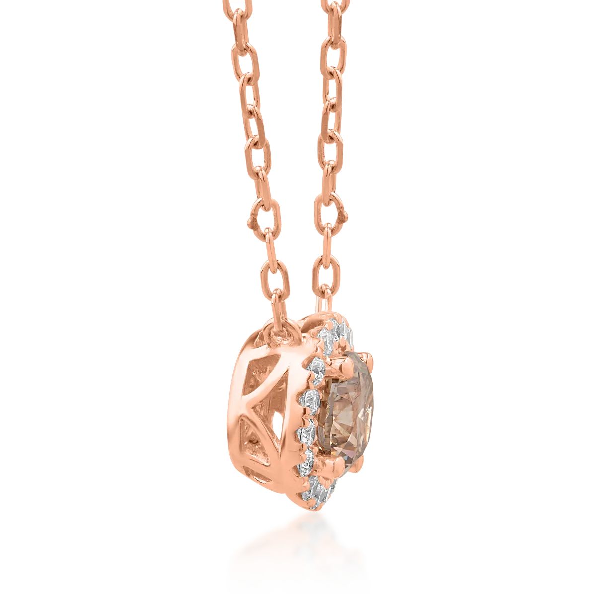 Lant cu pandantiv din aur roz cu diamant maro de 0.51ct si diamante transparente de 0.08ct