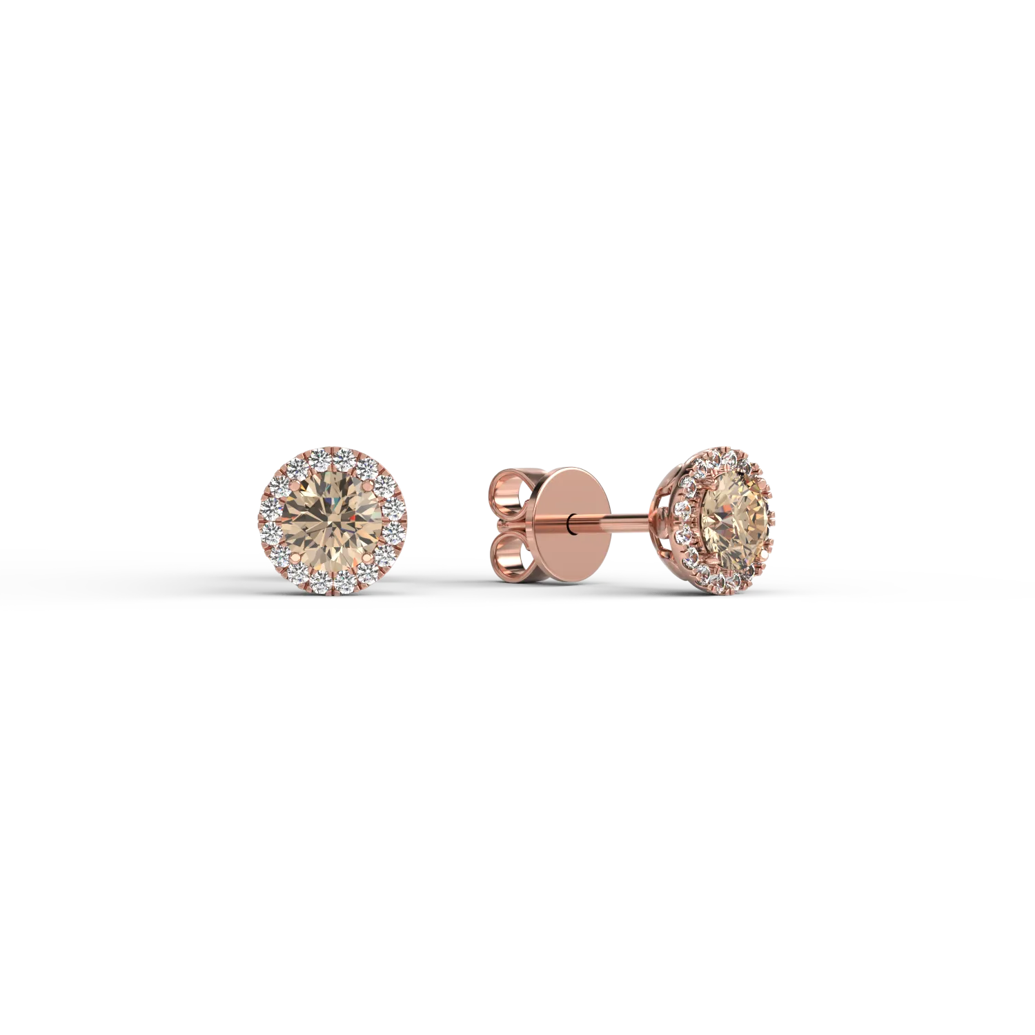 Обеци от 18K розово злато с 0.61ct кафяви диаманти и 0.11ct бели диаманти