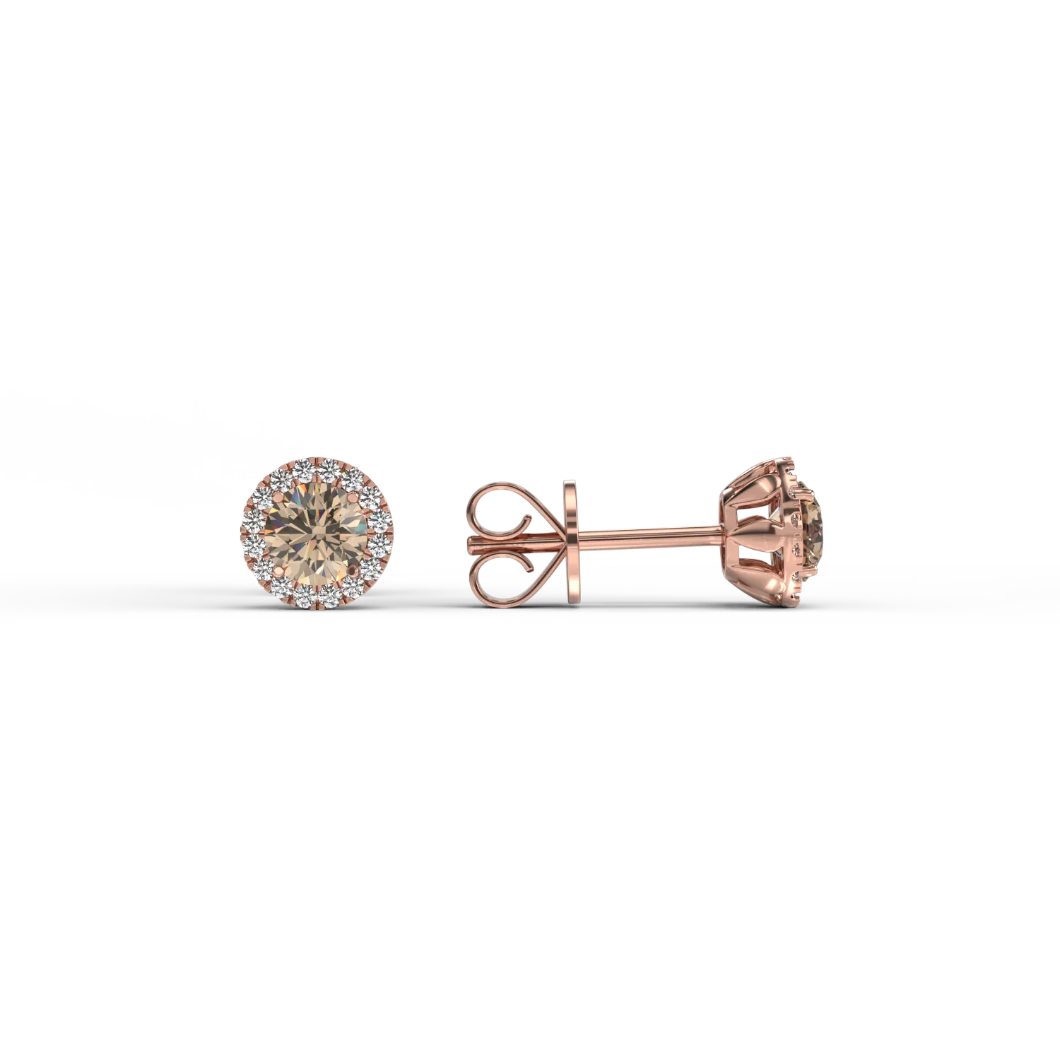 Обеци от 18K розово злато с 0.61ct кафяви диаманти и 0.11ct бели диаманти