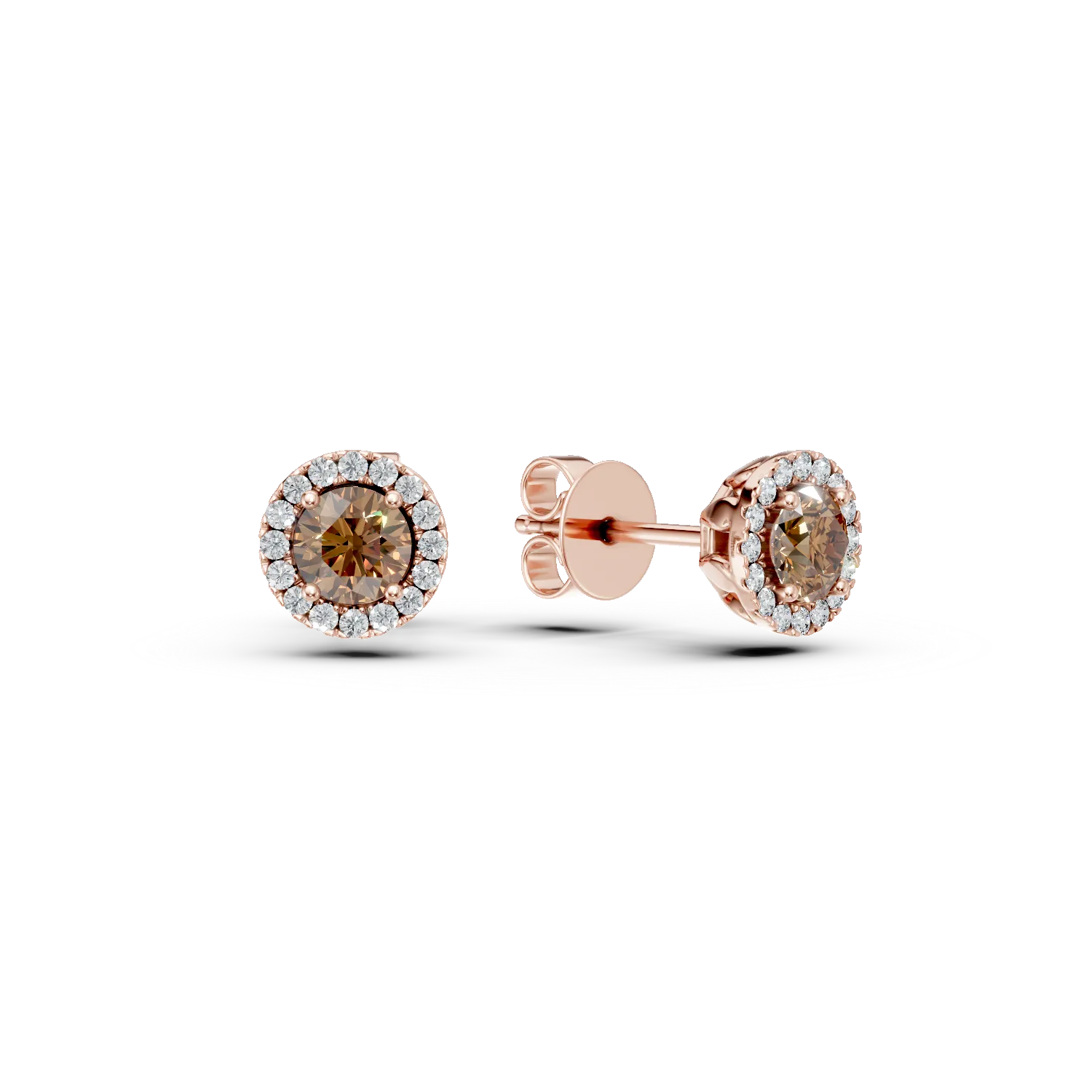 Cercei din aur roz cu diamante maro de 0.61ct si diamante transparente de 0.11ct