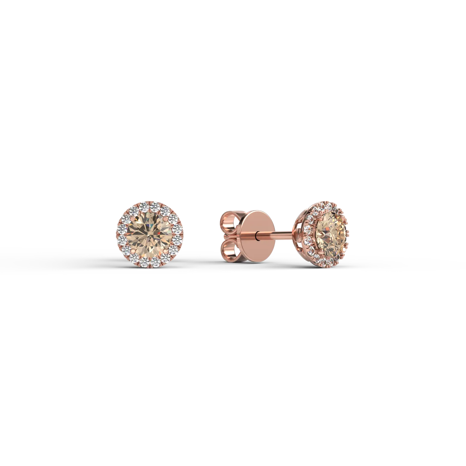 Cercei din aur roz de 18K cu diamante maro de 1.03ct si diamante transparente de 0.16ct
