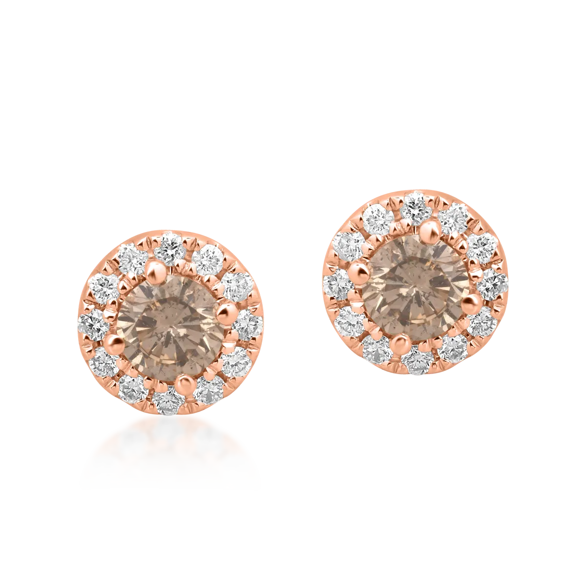 18K rose gold earrings with brown diamonds of 0.8ct and clear diamonds of 0.15ct