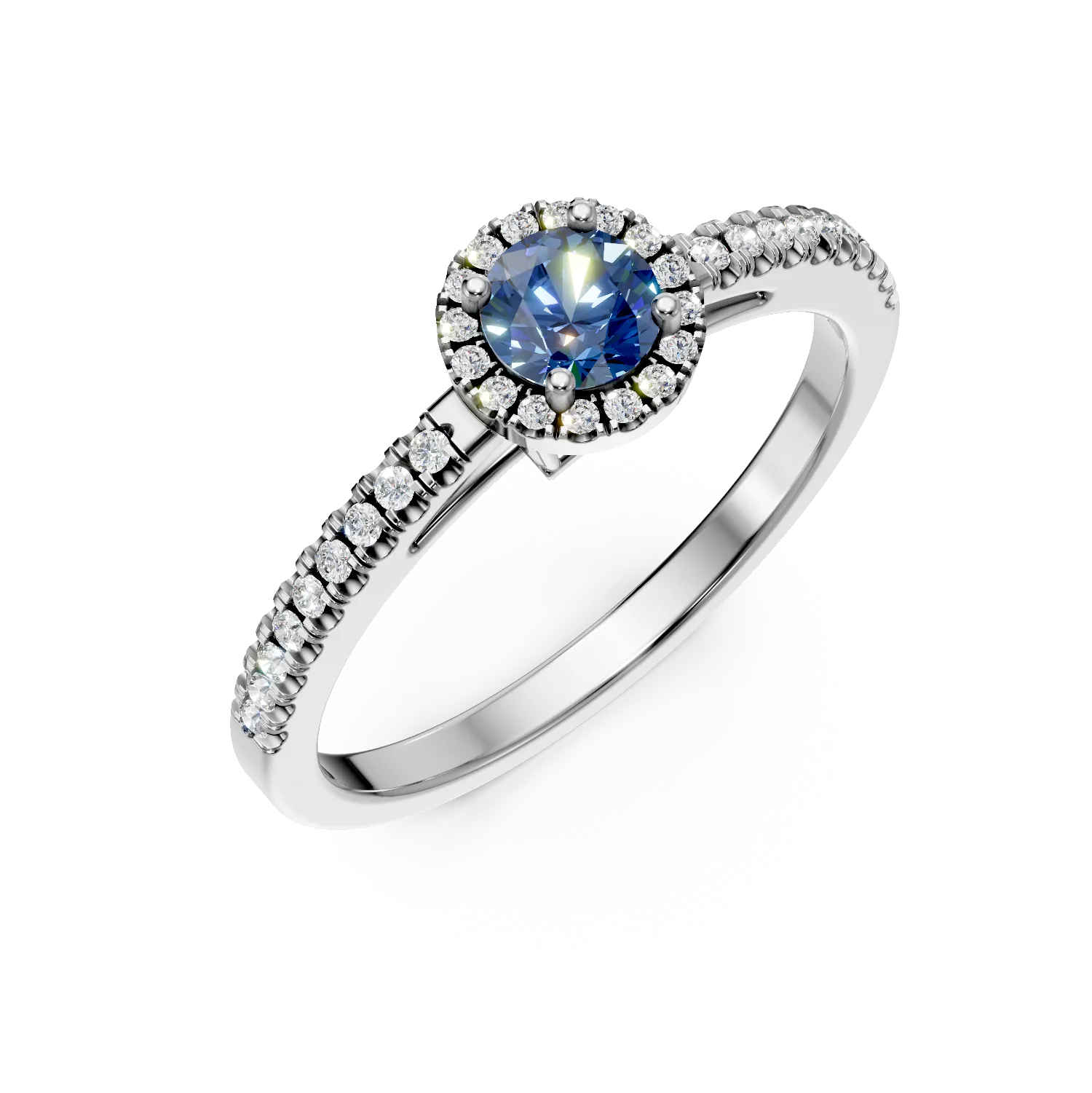 18K white gold engagement ring with 0.32ct blue diamond and 0.2ct diamonds