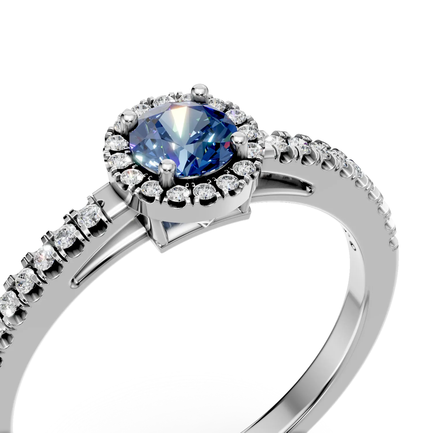 Inel de logodna din aur alb de 18K cu diamant albastru de 0.31ct si diamante transparente de 0.2ct