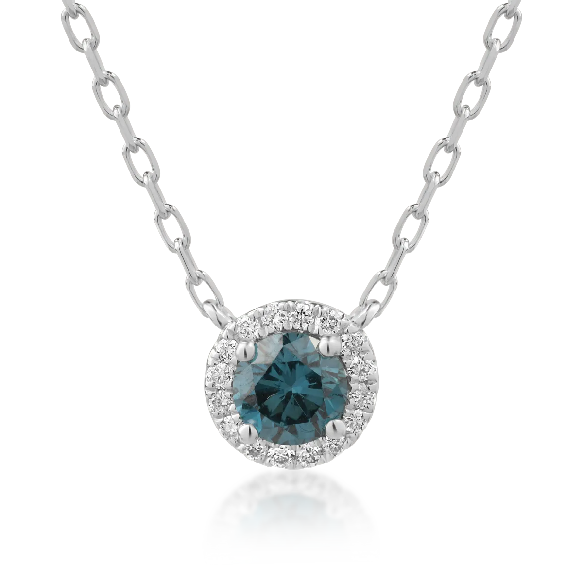 Lant cu pandantiv din aur alb de 18K cu diamant albastru de 0.3ct si diamante transparente de 0.06ct