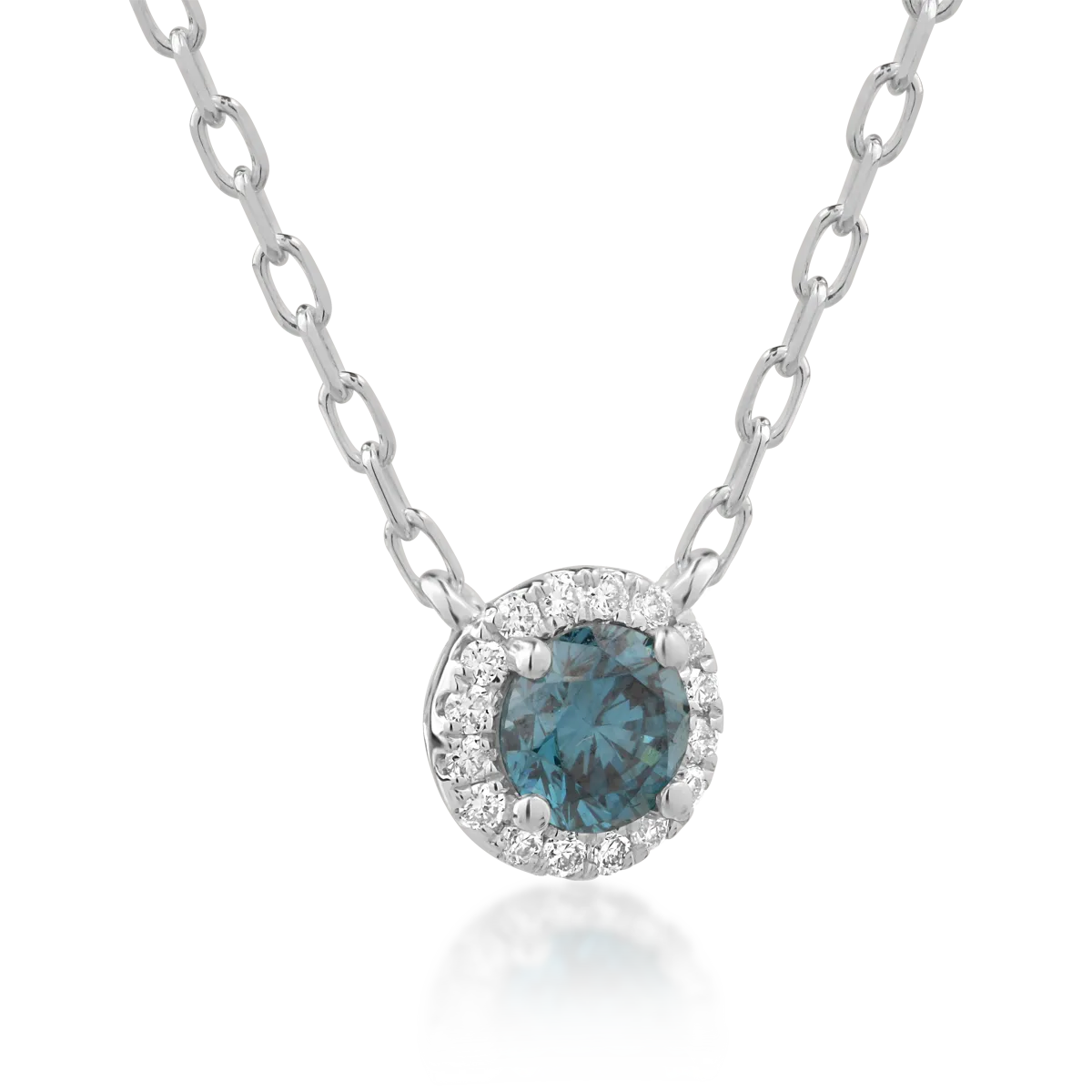 Lant cu pandantiv din aur alb de 18K cu diamant albastru de 0.3ct si diamante transparente de 0.06ct