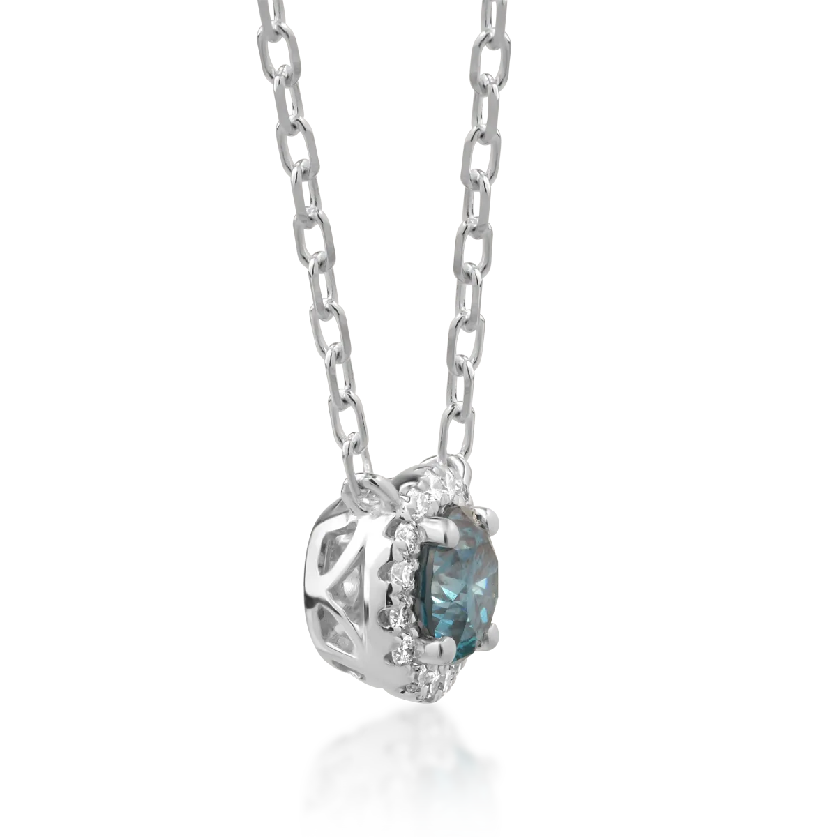 Lant cu pandantiv din aur alb de 18K cu diamant albastru de 0.3ct si diamante transparente de 0.06ct