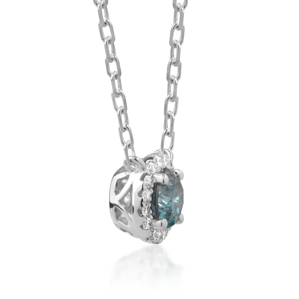 Lant cu pandantiv din aur alb de 18K cu diamant albastru de 0.52ct si diamante transparente de 0.1ct