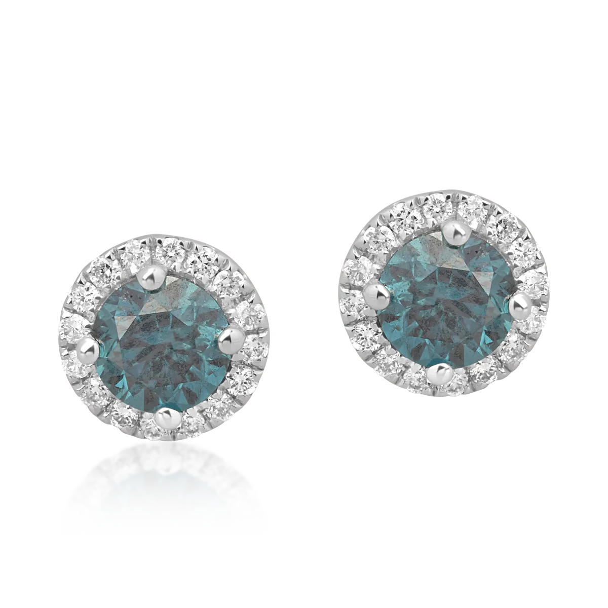 Cercei din aur alb de 18K cu diamante albastre de 0.61ct si diamante transparente 0.1ct