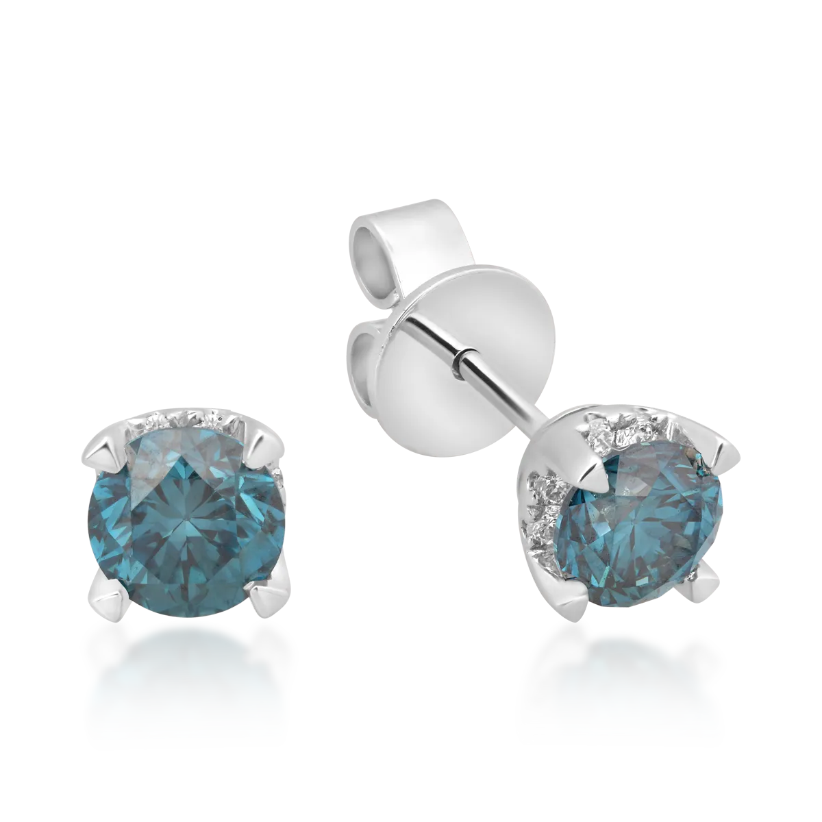18K white gold earrings with 0.6ct blue diamonds and 0.08ct diamonds