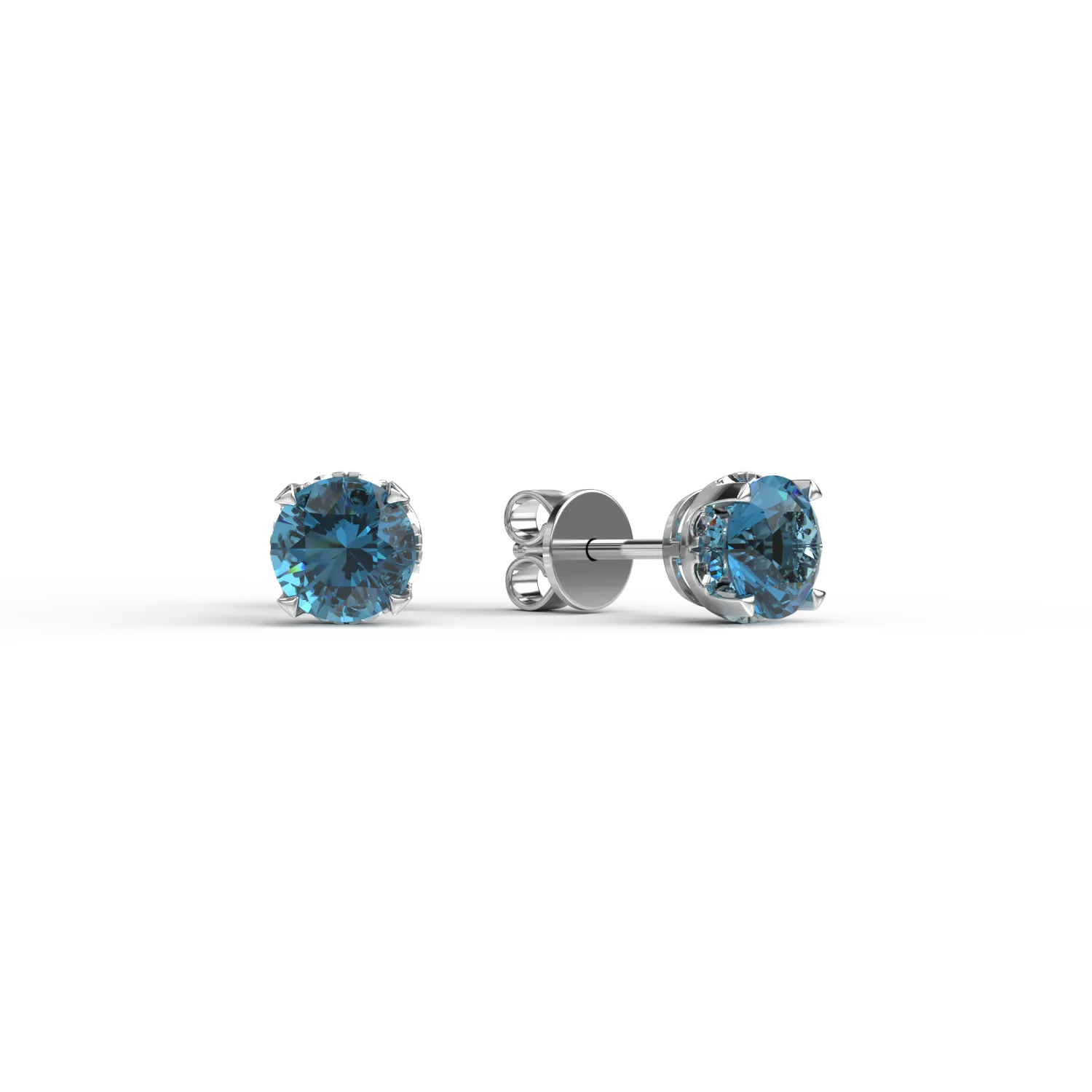 Cercei din aur alb de 18K cu diamante albastre de 0.83ct si diamante transparente 0.11ct
