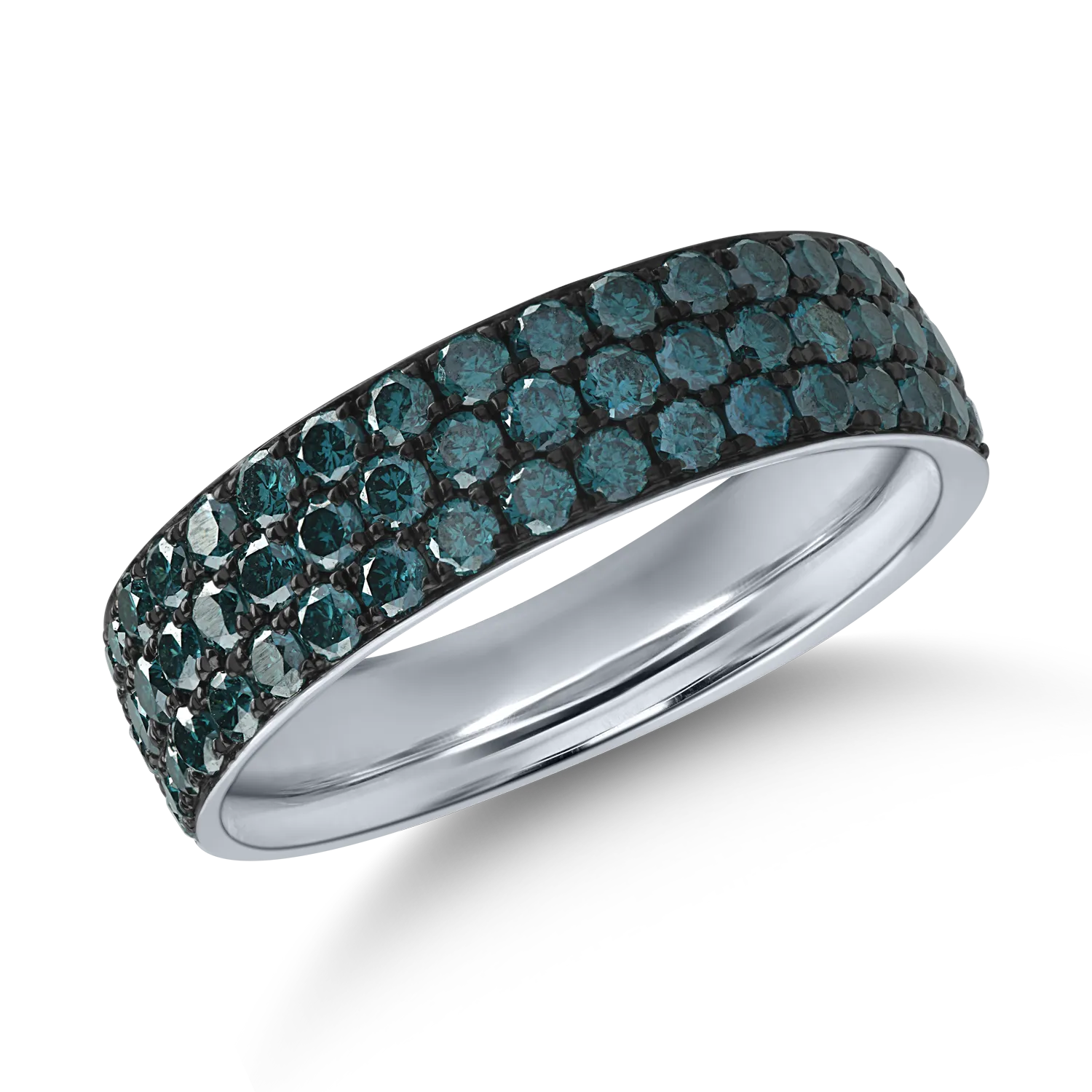 Inel semi eternity din aur alb cu diamante albastre de 0.96ct