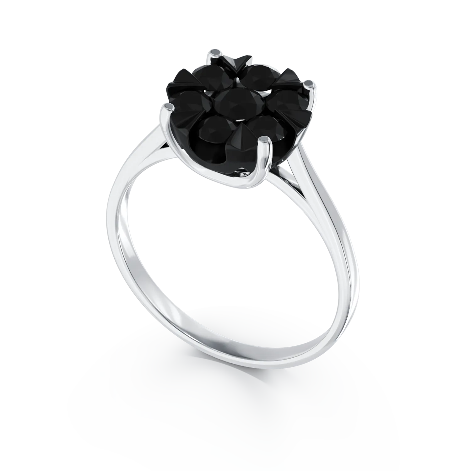Inel de logodna din aur alb de 18K cu diamante negre de 0.388ct