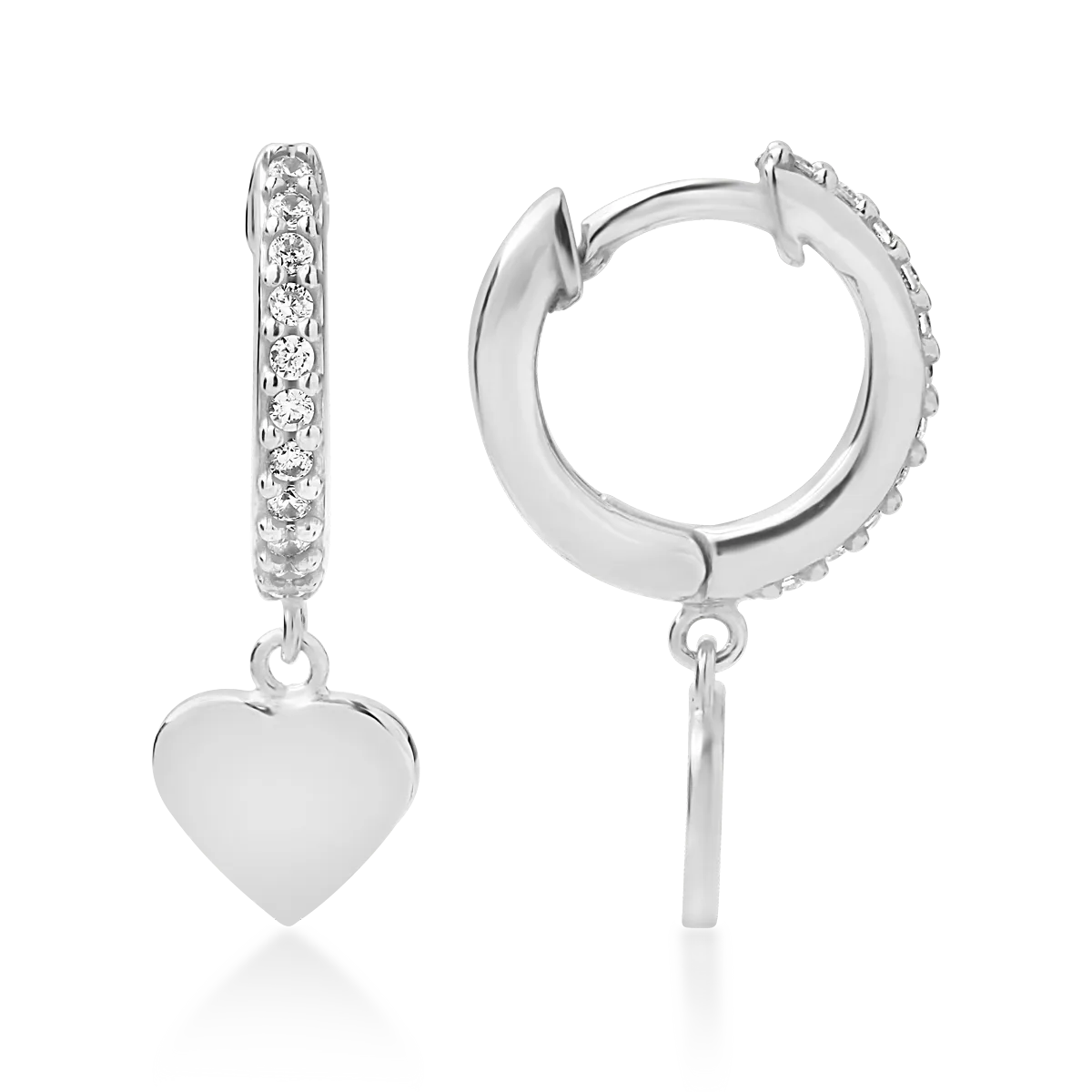 14K white gold heart earrings