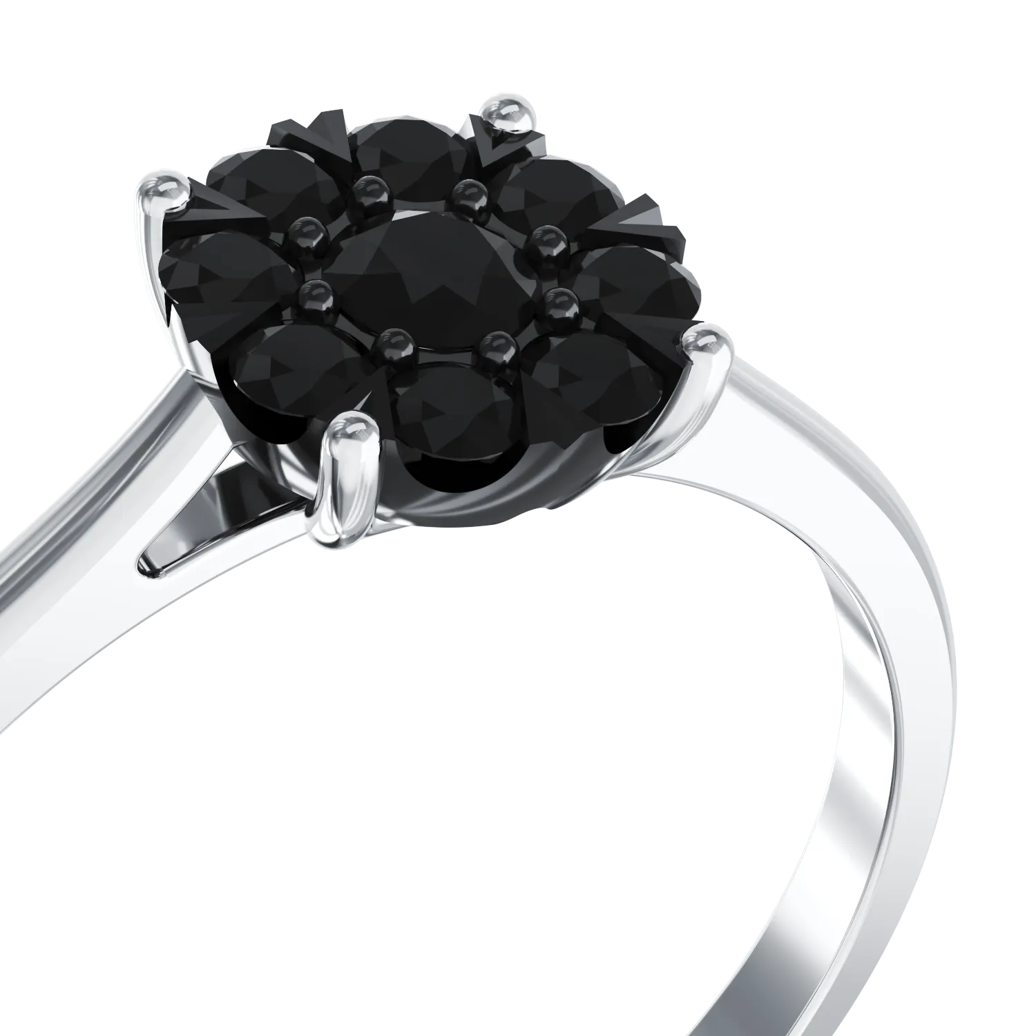 18K white gold engagement ring with 0.168ct black diamonds