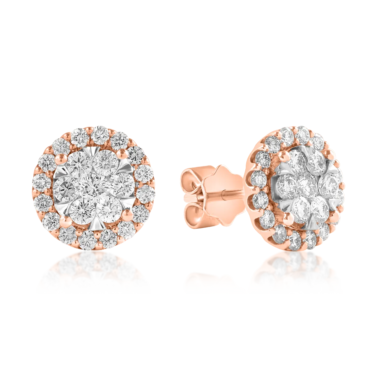 Cercei din aur alb-roz de 18K cu diamante de 1ct