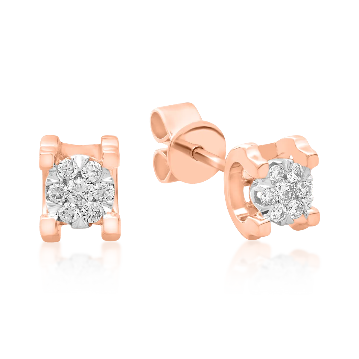 Cercei din aur alb-roz de 18K cu diamante de 0.1ct