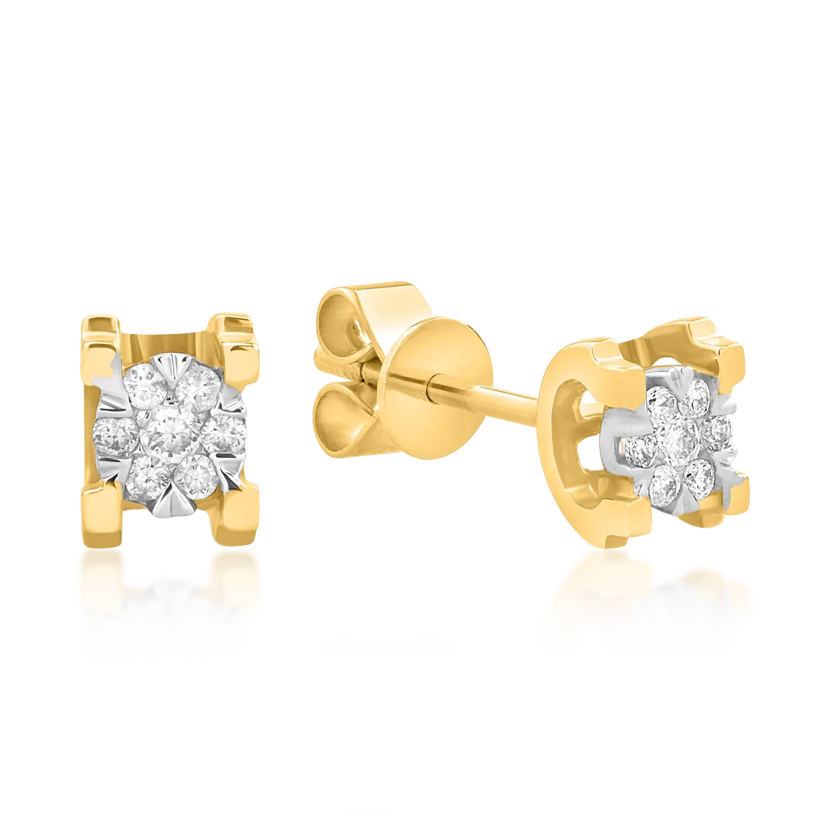 Cercei din aur alb-galben de 18K cu diamante de 0.102ct
