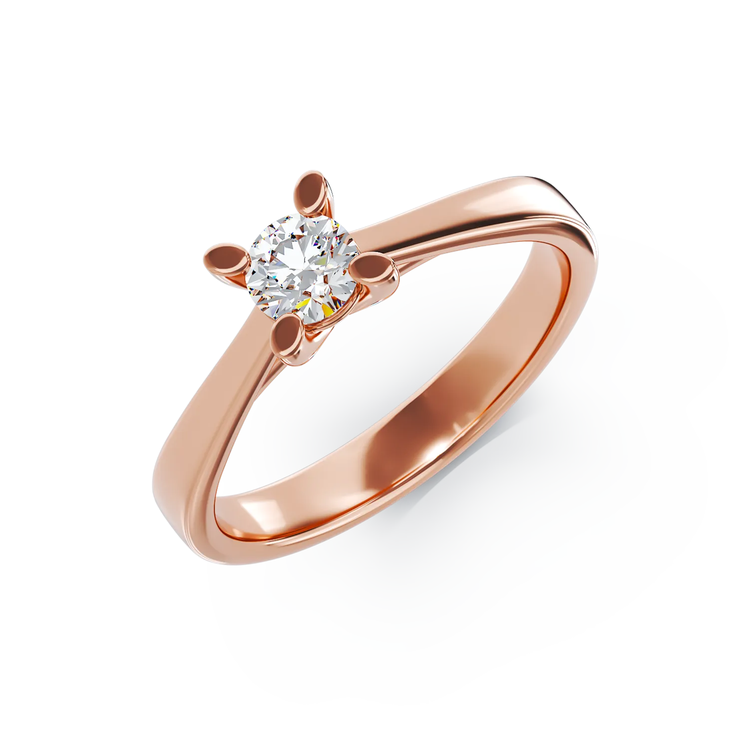Inel de logodna din aur roz de 18K cu un diamant solitaire de 0.15ct