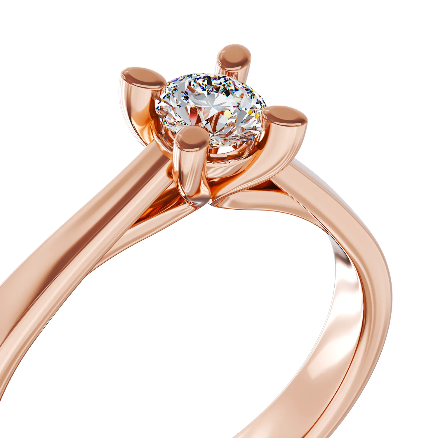 Inel de logodna din aur roz de 18K cu un diamant solitaire de 0.15ct