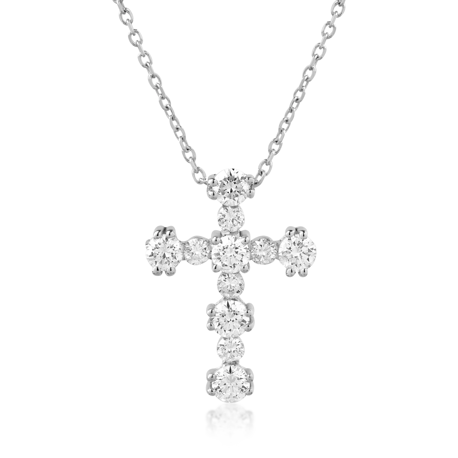 Lant cu pandantiv cruce din aur alb de 18K cu diamante de 0.61ct