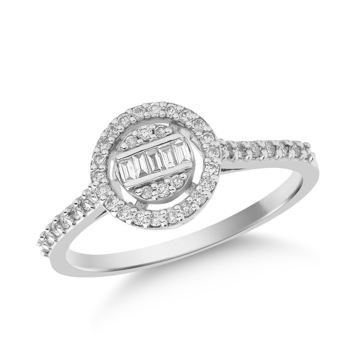 Teilor Inel din aur alb cu diamante baguette si rotunde de 0.3ct