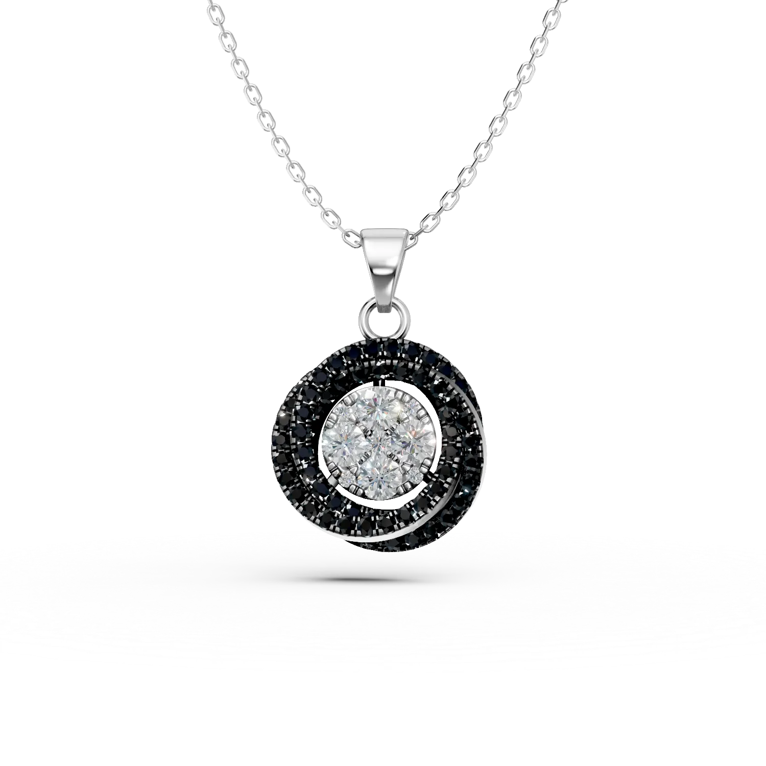 Teilor Lant cu pandantiv geometric din aur alb cu diamante incolore si negre de 0.3ct