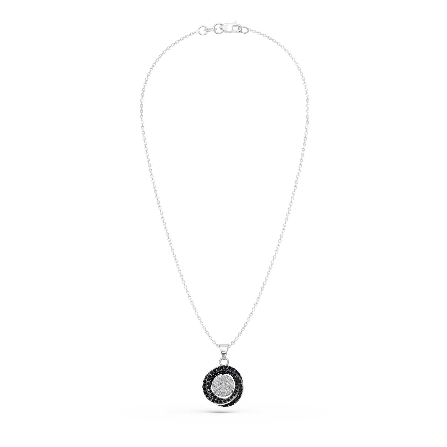 Lant cu pandantiv geometric din aur alb cu diamante incolore si negre de 0.3ct