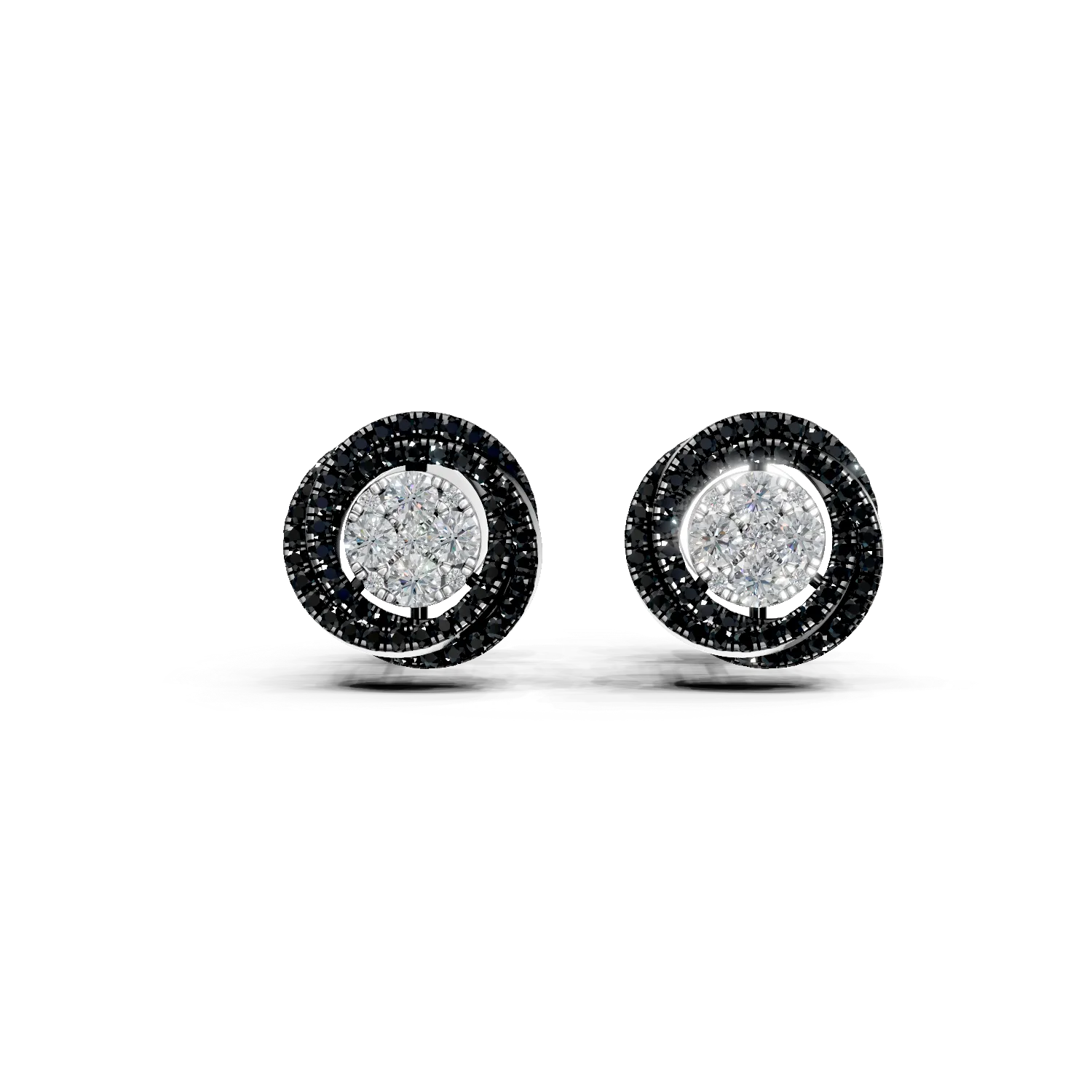 Cercei geometrici din aur alb cu diamante incolore si negre de 0.6ct - 1 | YEO