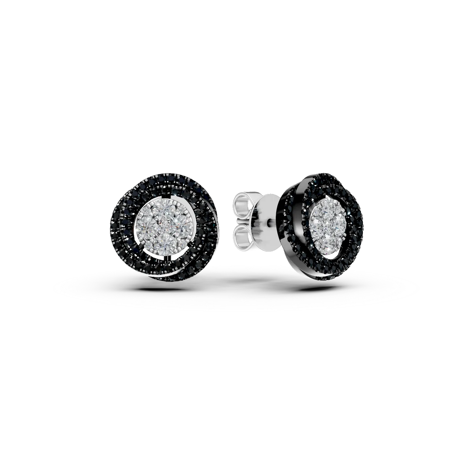 Cercei geometrici din aur alb cu diamante incolore si negre de 0.6ct