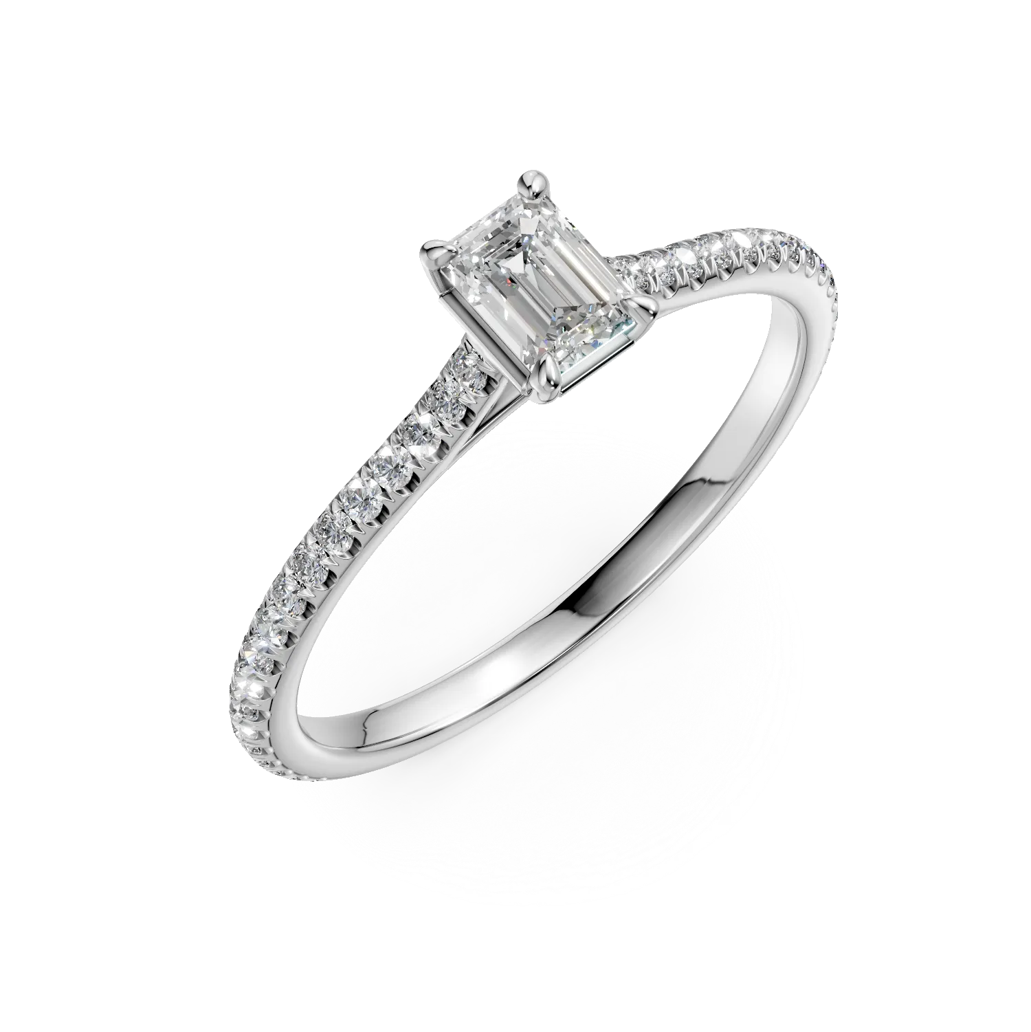 Inel de logodna din platina cu diamant emerald de 0.3ct si diamante de 0.19ct