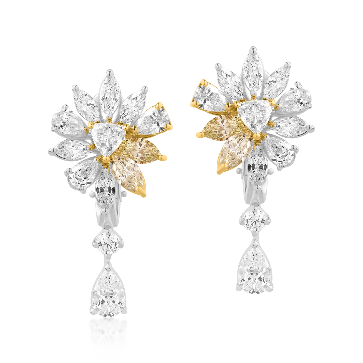 Cercei din aur alb-galben de 18K cu diamante transparente de 2.94ct si diamante galbene de 1.22ct-122808