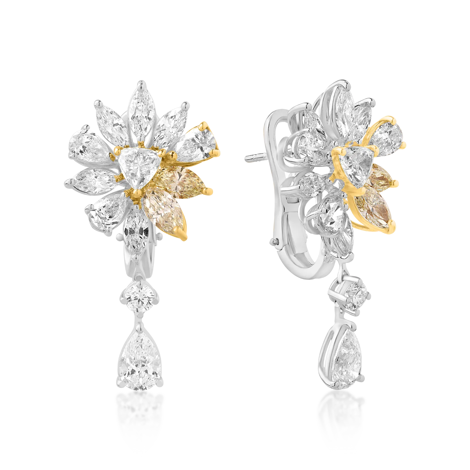 Обеци от 18K бяло-жълто злато с 2.94ct прозрачни диаманти и 1.22ct жълти диаманта