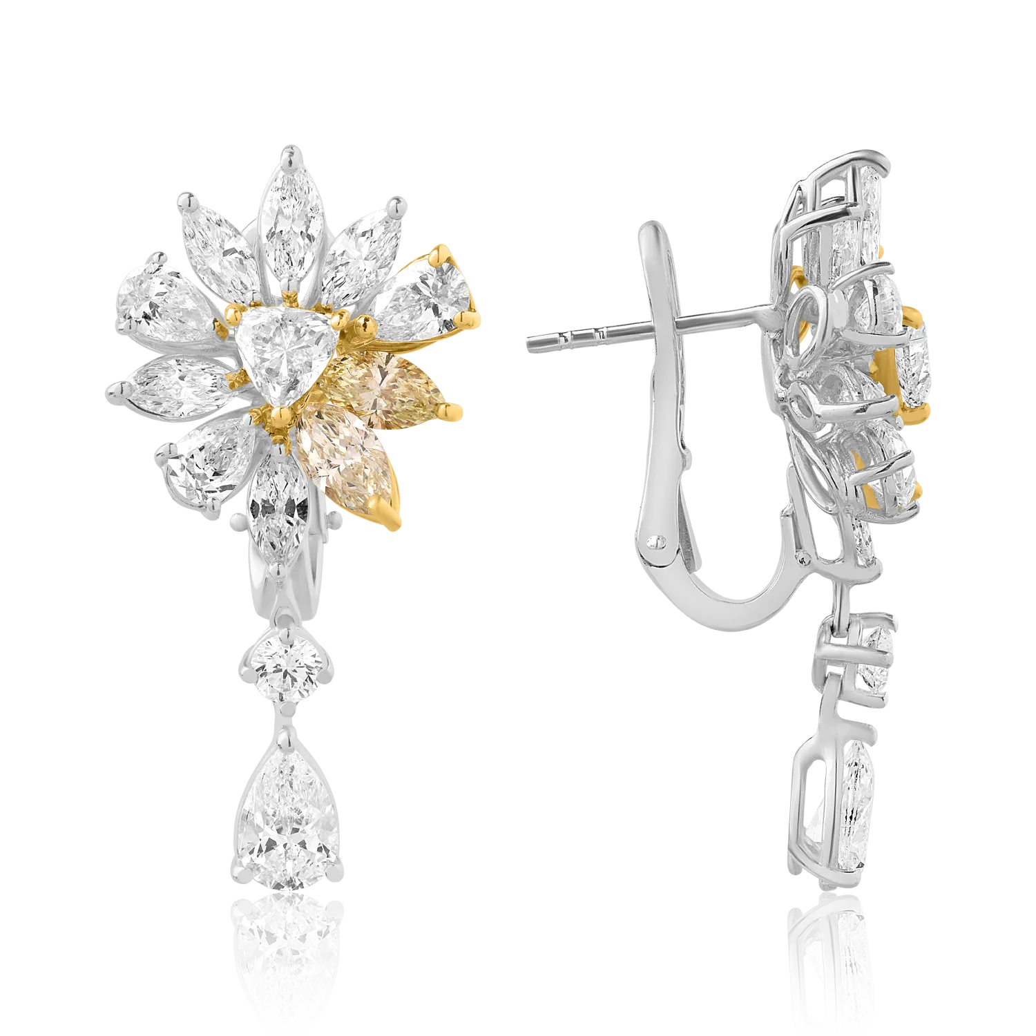 Обеци от 18K бяло-жълто злато с 2.94ct прозрачни диаманти и 1.22ct жълти диаманта