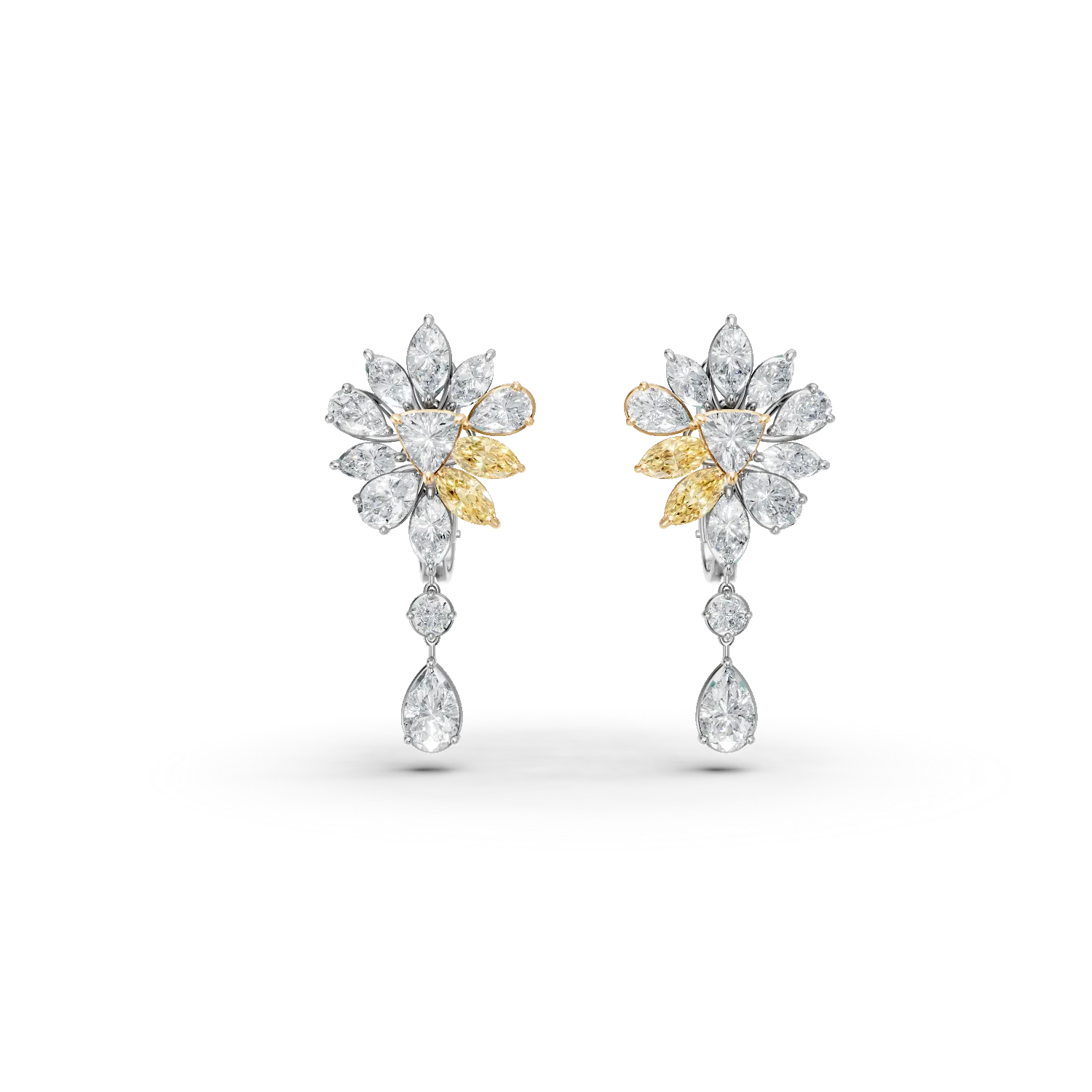 18K fehér-sárga arany fülbevaló 2.94ct tiszta gyémántokkal és 1.22ct sárga gyémántokkal-122808