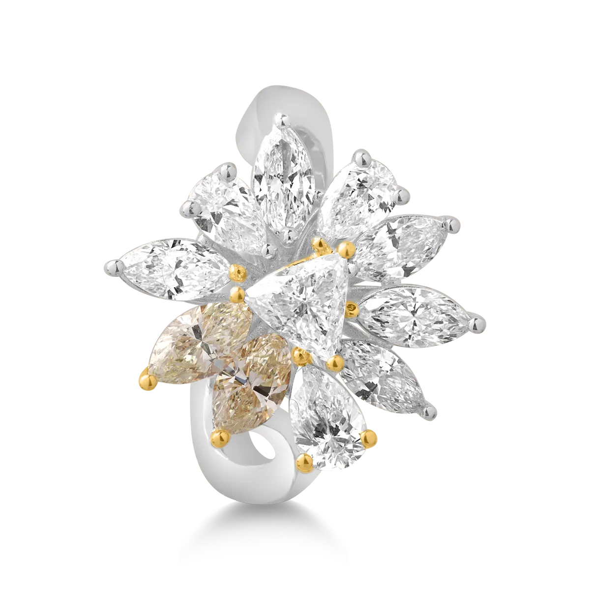 Pierścionek z 18-karatowego białego złota z 1.05-karatowymi diamentami i 0.58-karatowymi żółtymi diamentami