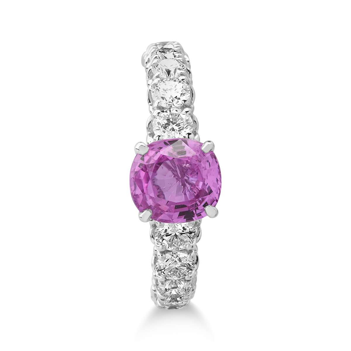 18K white gold ring with pink sapphire of 1.37ct and diamonds of 1.22ct